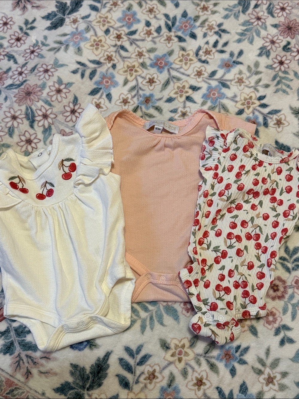 Rachel Zoe Pink and Cherry Three Piece Baby Bodysuit